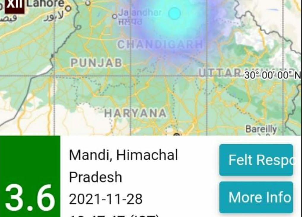 3.6 magnitude earthquake shock Mandi HIMACHAL HEADLINES