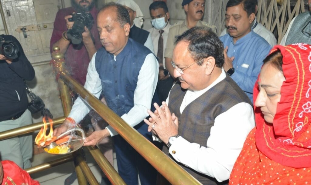 JP Nadda and Jai Ram visit Brajeshwari Mata Temple JP Nadda and Jai Ram visit Brajeshwari Mata Temple HIMACHAL HEADLINES