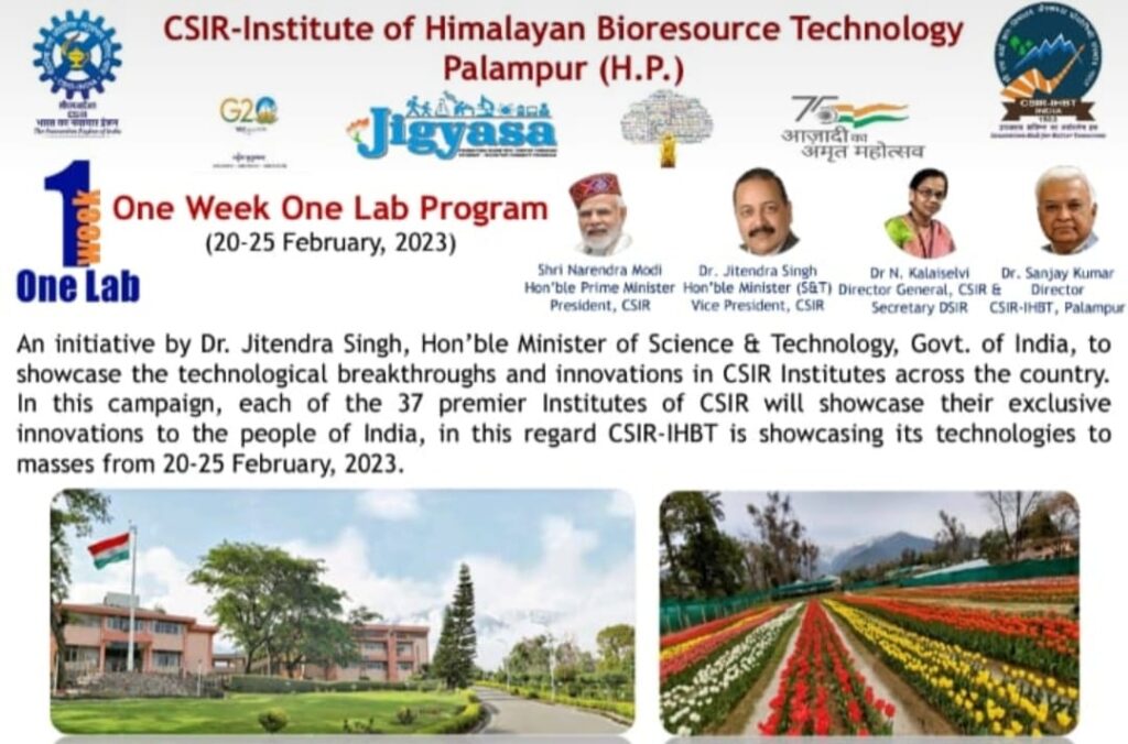 GoI launces "One Week One Lab" campaign, CSIR-IHBT to showcase its breakthrough technologies HIMACHAL HEADLINES
