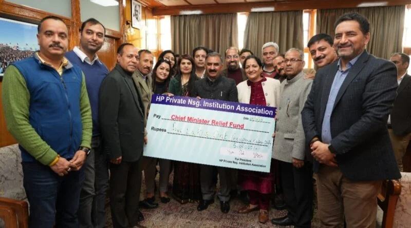 Himachal Private Nursing Institution Association presented a cheque of Rs. 5, 01,000  to Chief Minister HIMACHAL HEADLINES