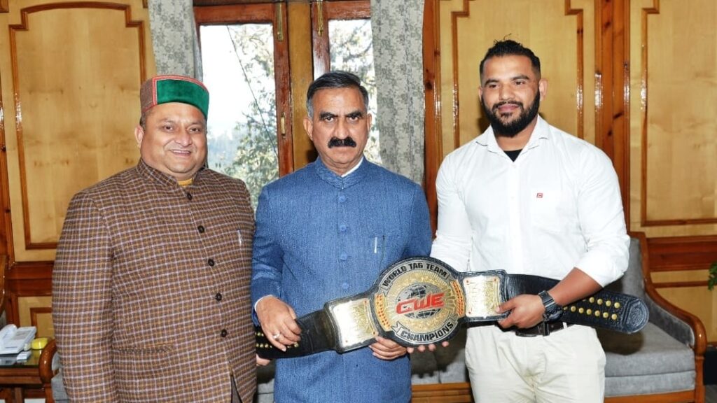 Yogesh Chauhan World Tag team champion meets Thakur Sukhvinder Singh Sukhu at Shimla Yogesh Chauhan World Tag team champion meets Thakur Sukhvinder Singh Sukhu at Shimla HIMACHAL HEADLINES