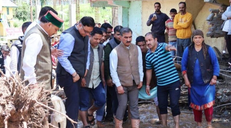 Sukhu visits flood-hit Thunag, announces rupees one lakh each to the affected families HIMACHAL HEADLINES