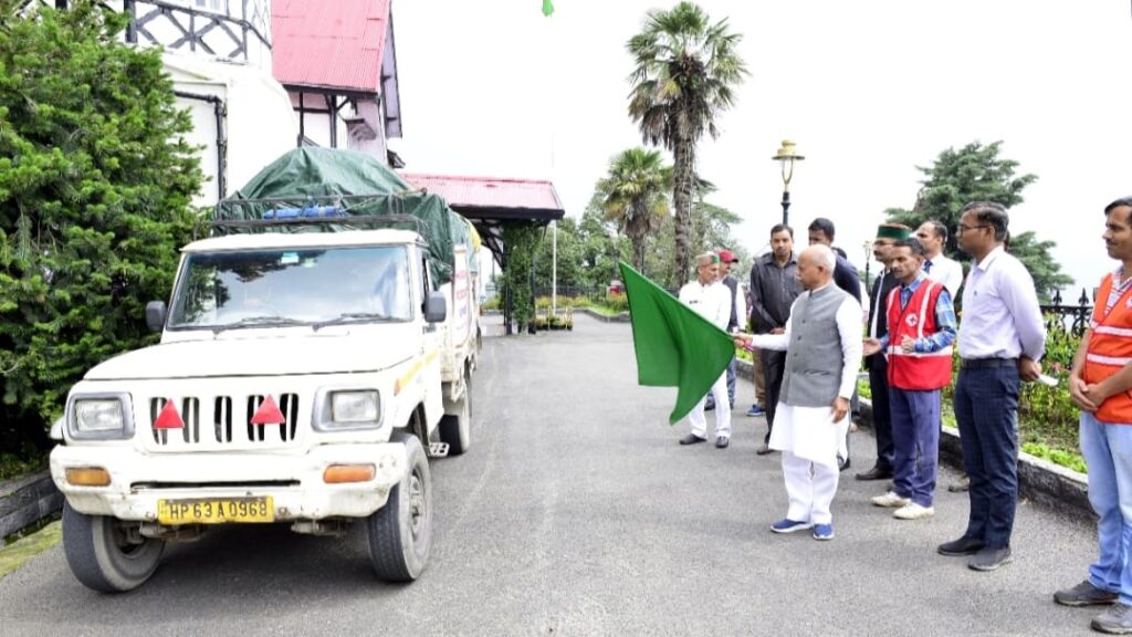 Governor Shukla flags off vehicles with relief materials for disaster-affected areas in Mandi HIMACHAL HEADLINES