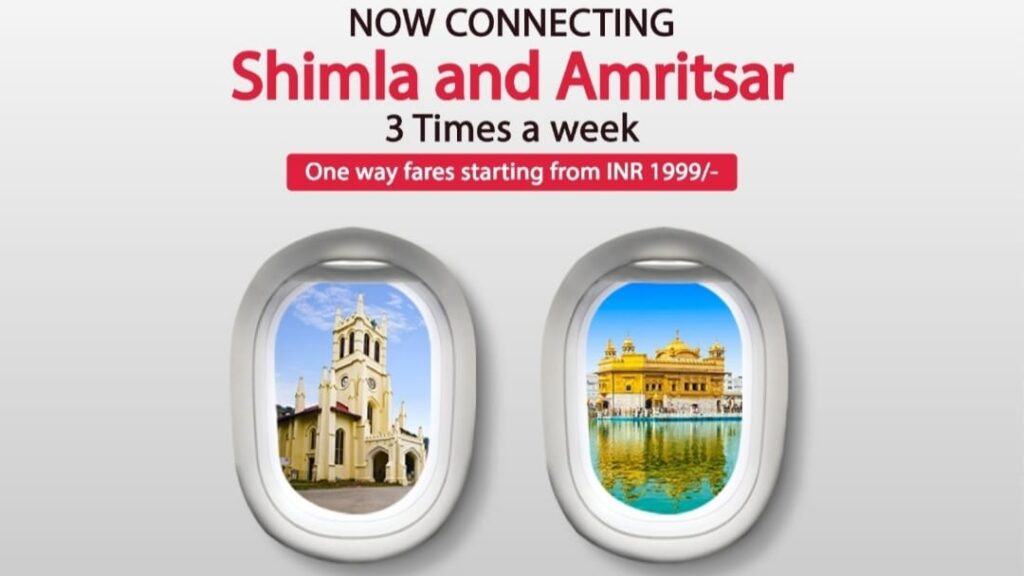 Alliance Air schedules a new Amritsar -Shimla flight from November 16 at Rs. 1990 per passenger HIMACHAL HEADLINES