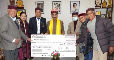 'Save Lahaul-Spiti Society', donates towards CM Relief Fund HIMACHAL HEADLINES