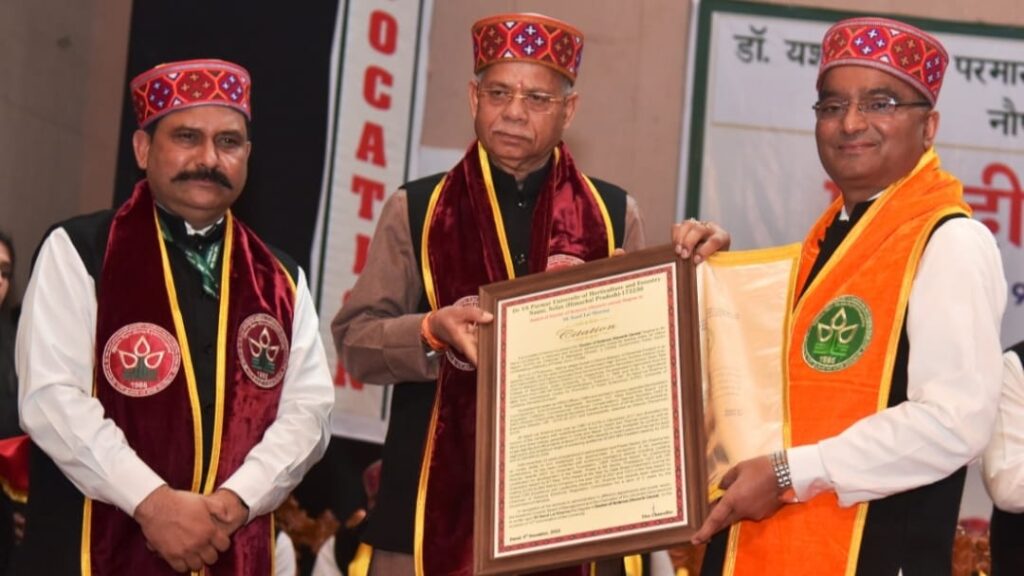 Nand Lal Sharma CMD SJVN Honoured with Doctorate Degree by Dr. Y.S. Parmar University Solan HIMACHAL HEADLINES