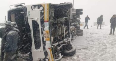 Narrow escape of 17 passengers, HRTC bus skids on a snowy road HIMACHAL HEADLINES