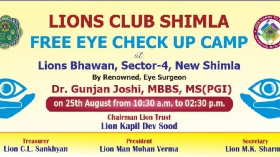 Lions Club Shimla to Host Free Eye Check-Up Camp on August 25 HIMACHAL HEADLINES