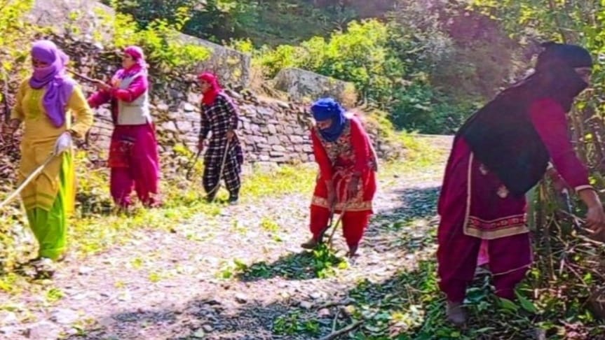 Women of Self Help Group Trahai started cleanliness drive HIMACHAL HEADLINES