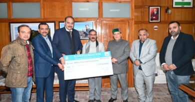 SJVN contributes Rs. 10 lakh to Chief Minister Sukh Ashray Kosh HIMACHAL HEADLINES