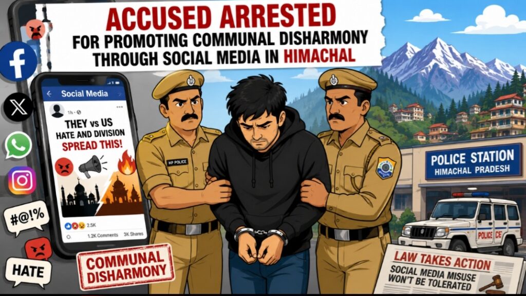 Accused arrested for promoting communal disharmony through Social Media Accused arrested for promoting communal disharmony through Social Media HIMACHAL HEADLINES