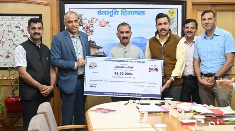 HPPTCL contributes Rs. 95 lakh towards Sukh Ashray Kosh HIMACHAL HEADLINES