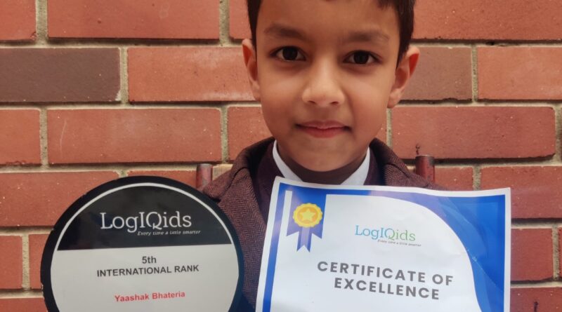 Seven-Year-Old Yaashak Bhateria Secures 5th International Rank in LogIQids Olympiad