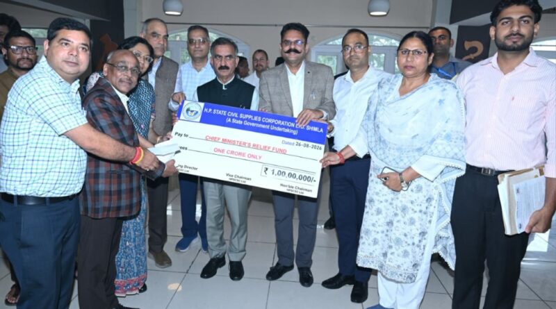 Himachal State Civil Supplies contributes rupees one core towards CM Relief Fund HIMACHAL HEADLINES